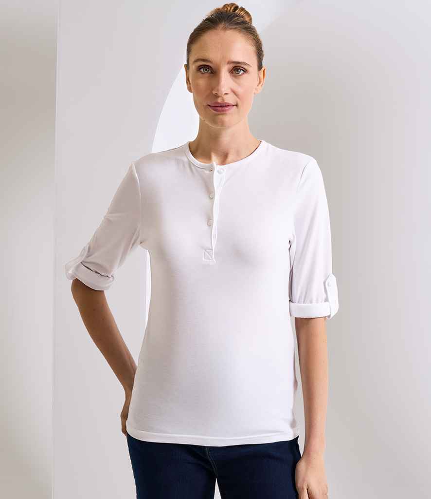 Premier Ladies Long John Roll Sleeve T-Shirt | White