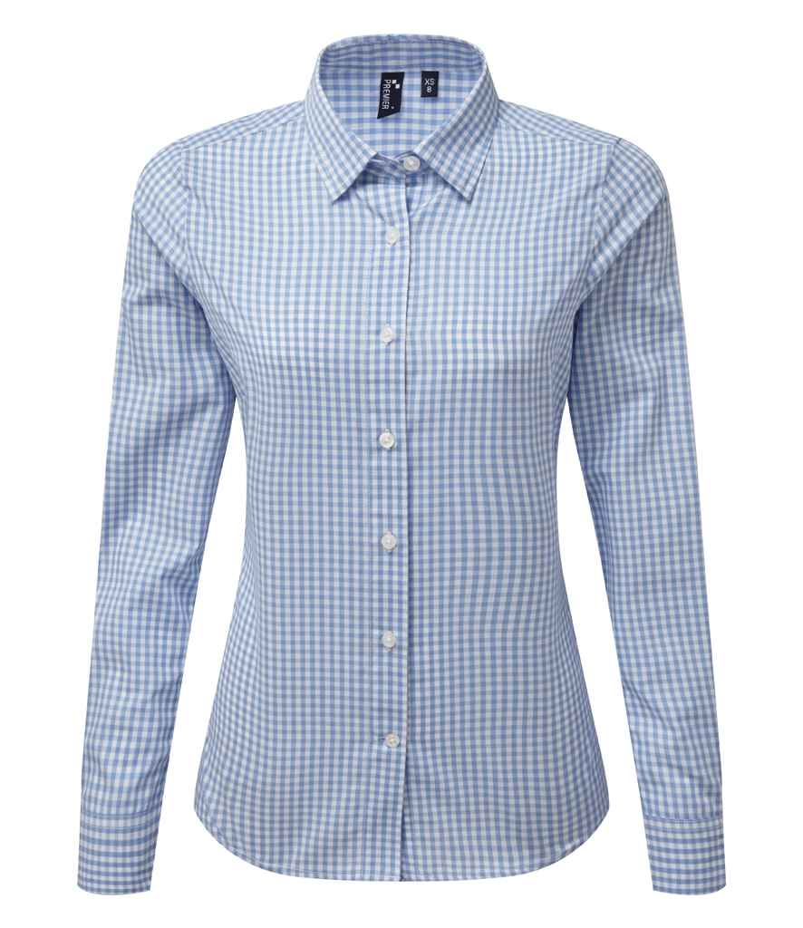 Premier Ladies Maxton Check Long Sleeve Shirt | Light Blue/White
