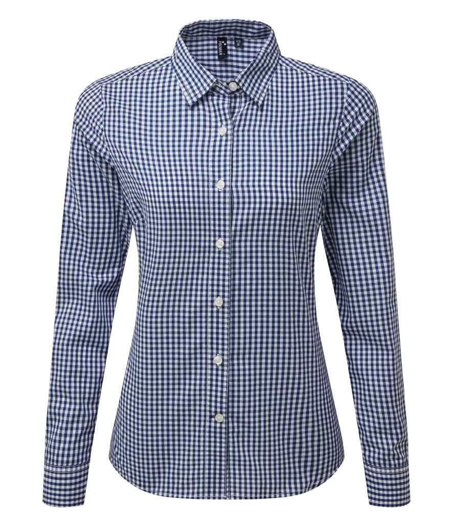 Premier Ladies Maxton Check Long Sleeve Shirt | Navy/White