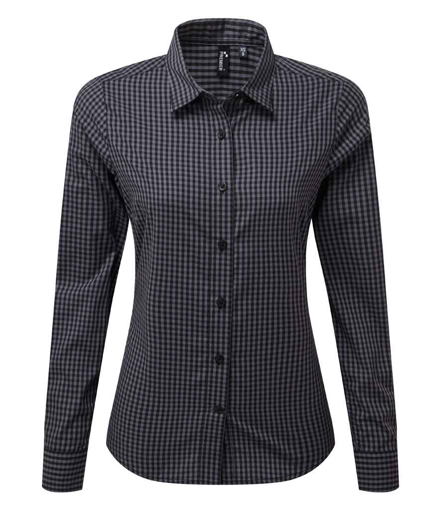 Premier Ladies Maxton Check Long Sleeve Shirt | Steel/Black