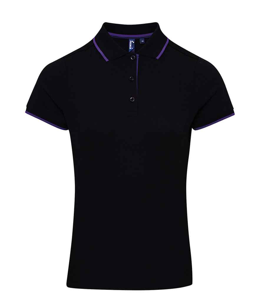 Premier Ladies Contrast Coolchecker® Piqué Polo Shirt | Black/Purple
