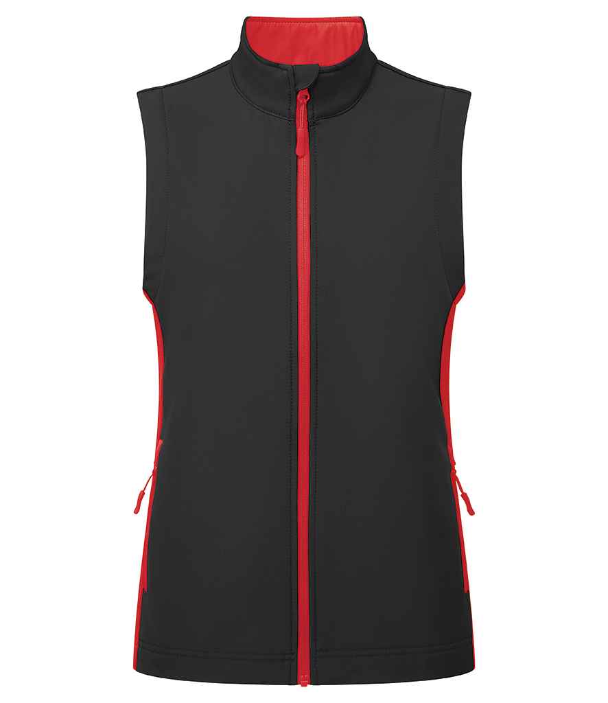 Premier Ladies Windchecker® Recycled Printable Soft Shell Gilet | Black/Classic Red
