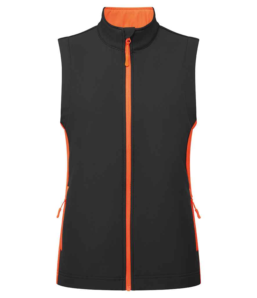 Premier Ladies Windchecker® Recycled Printable Soft Shell Gilet | Black/Orange