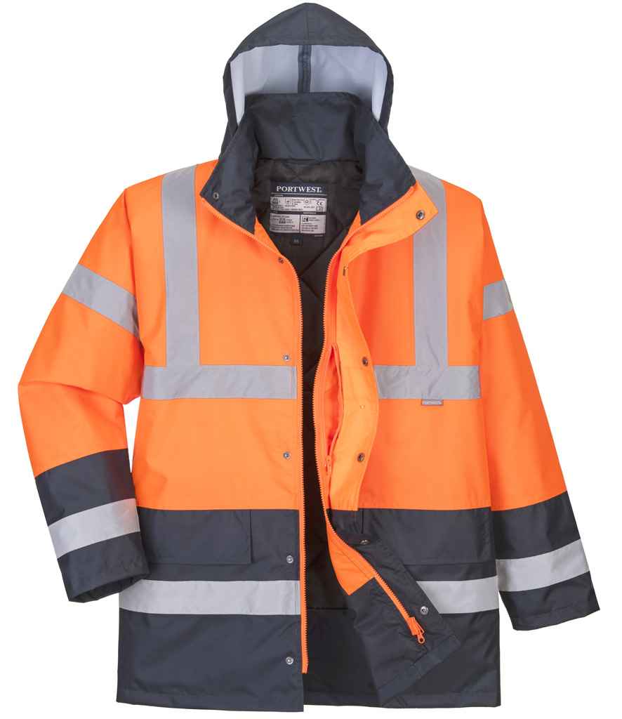 Portwest Hi-Vis Contrast Traffic Jacket | Orange/Navy