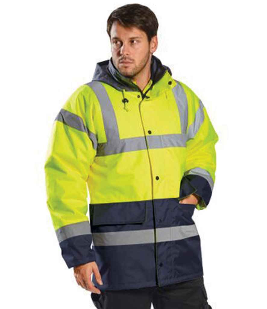 Portwest Hi-Vis Contrast Traffic Jacket | Yellow/Navy