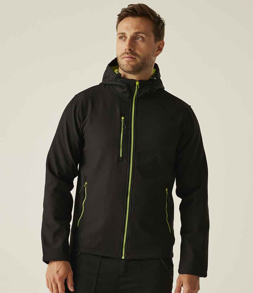 Regatta Navigate Two Layer Hooded Soft Shell Jacket | Black/Lime Green