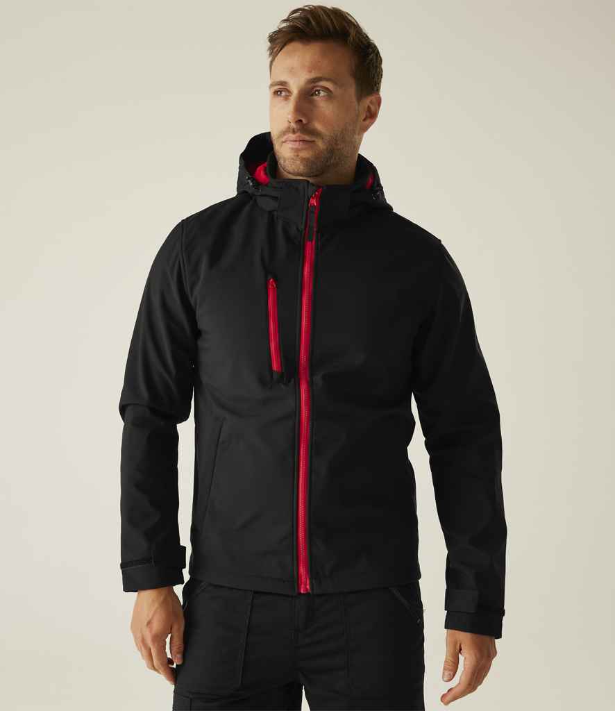 Regatta Venturer Three Layer Hooded Soft Shell Jacket | Black/Classic Red