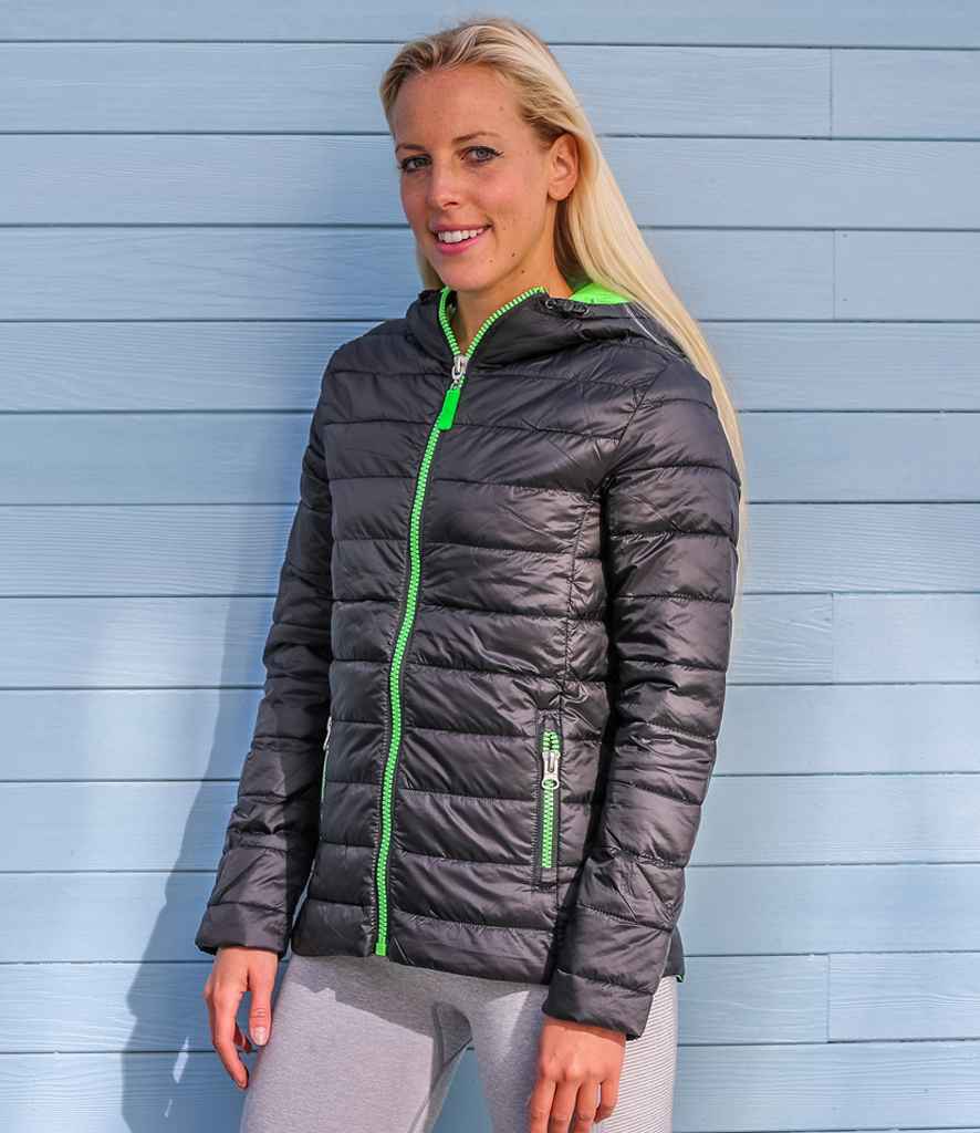 Result Urban Ladies Snow Bird Padded Jacket | Black/Lime Green