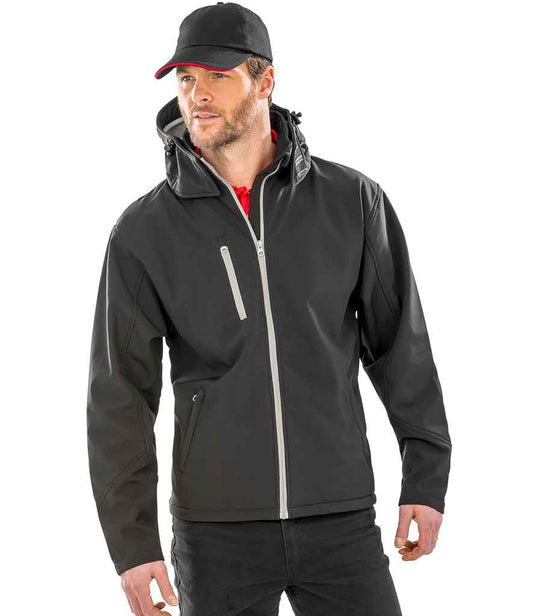 Result Recycled Hooded Three Layer Soft Shell Jacket | Black/Grey