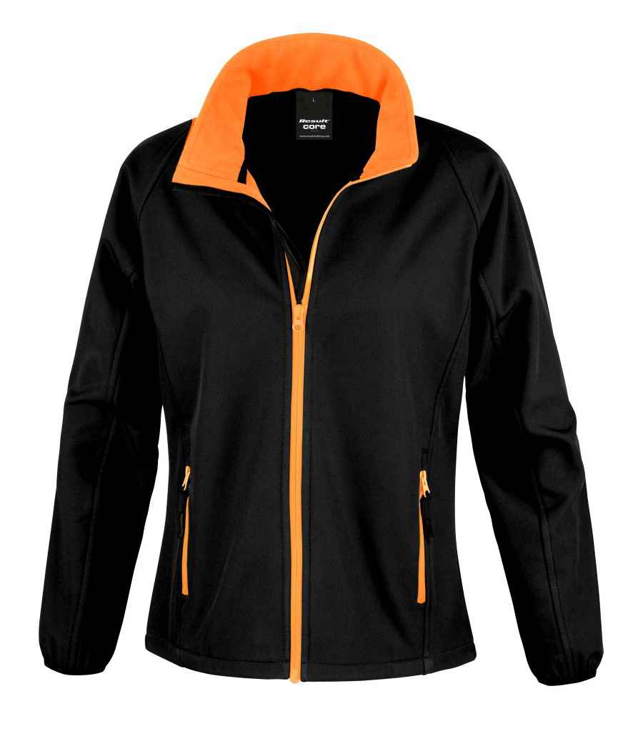 Result Recycled Ladies Printable Soft Shell Jacket | Black/Orange