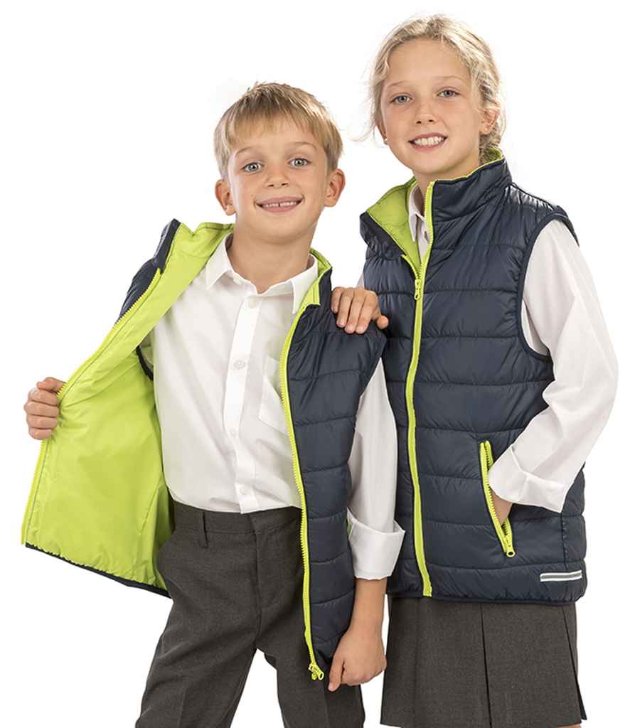 Result Core Kids Padded Bodywarmer | Navy/Lime Green