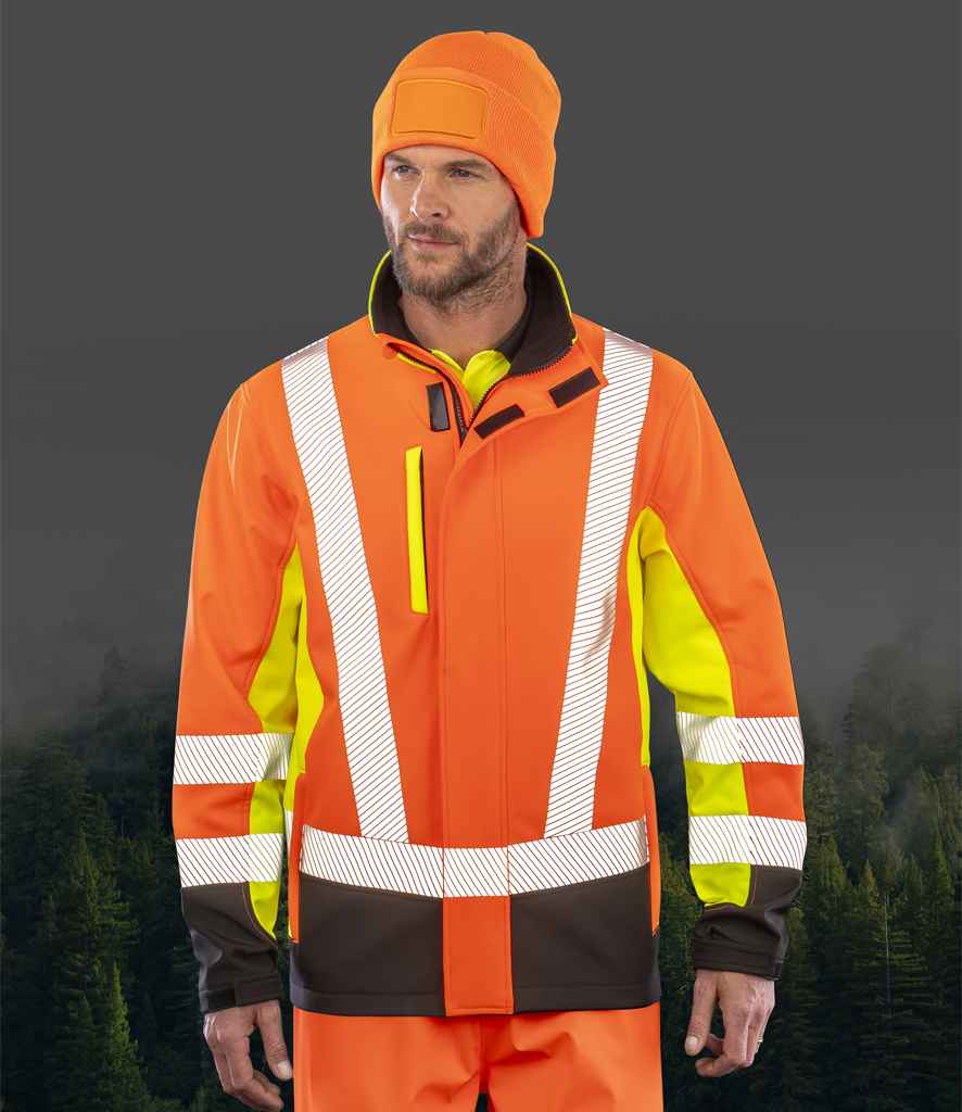 Result Recycled Three Layer Printable 3-Tone Safety Soft Shell Jacket | Fluorescent Yellow/Orange/Black