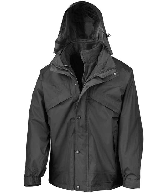 Result 3-in-1 Waterproof Zip and Clip Fleece Lined Jacket | Black/Black