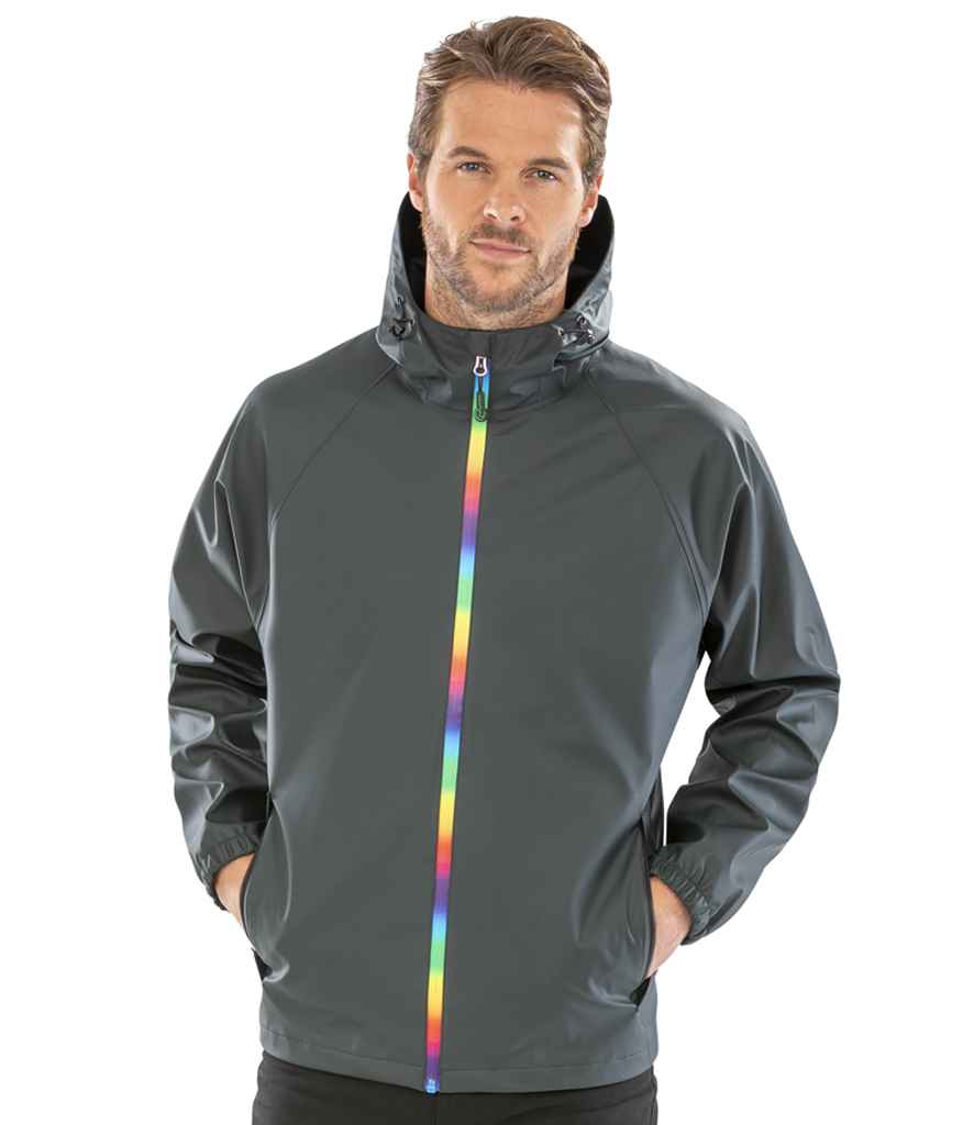 Result Recycled Rainbow Prism PU Waterproof Jacket | Black Olive