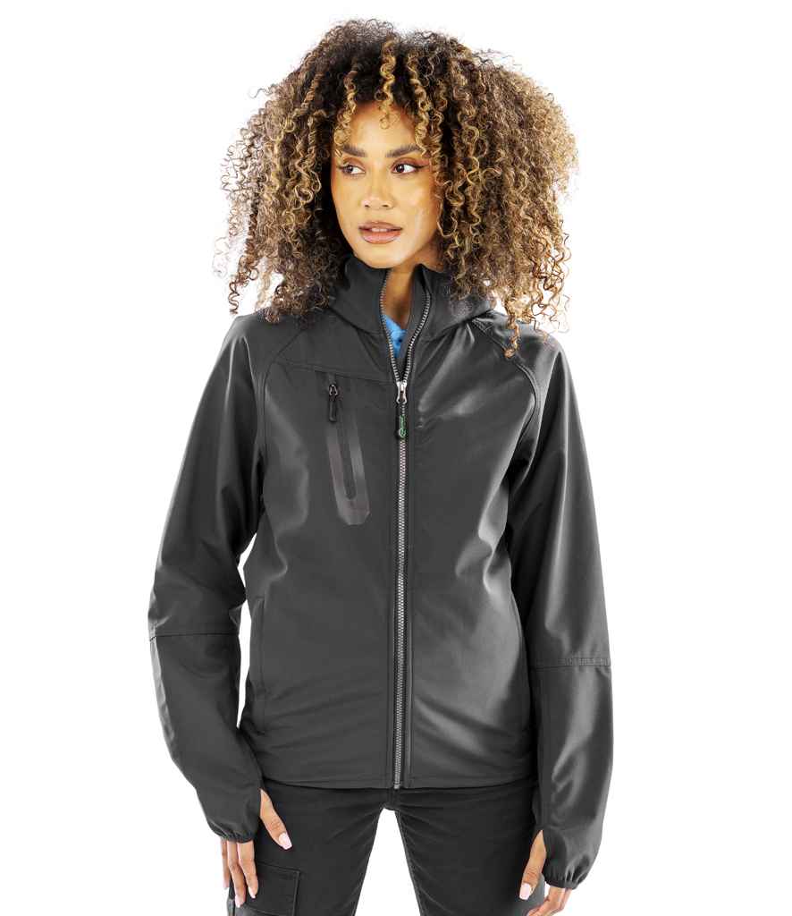 Result Recycled Three Layer Printable Hooded Soft Shell Jacket | Black/Black
