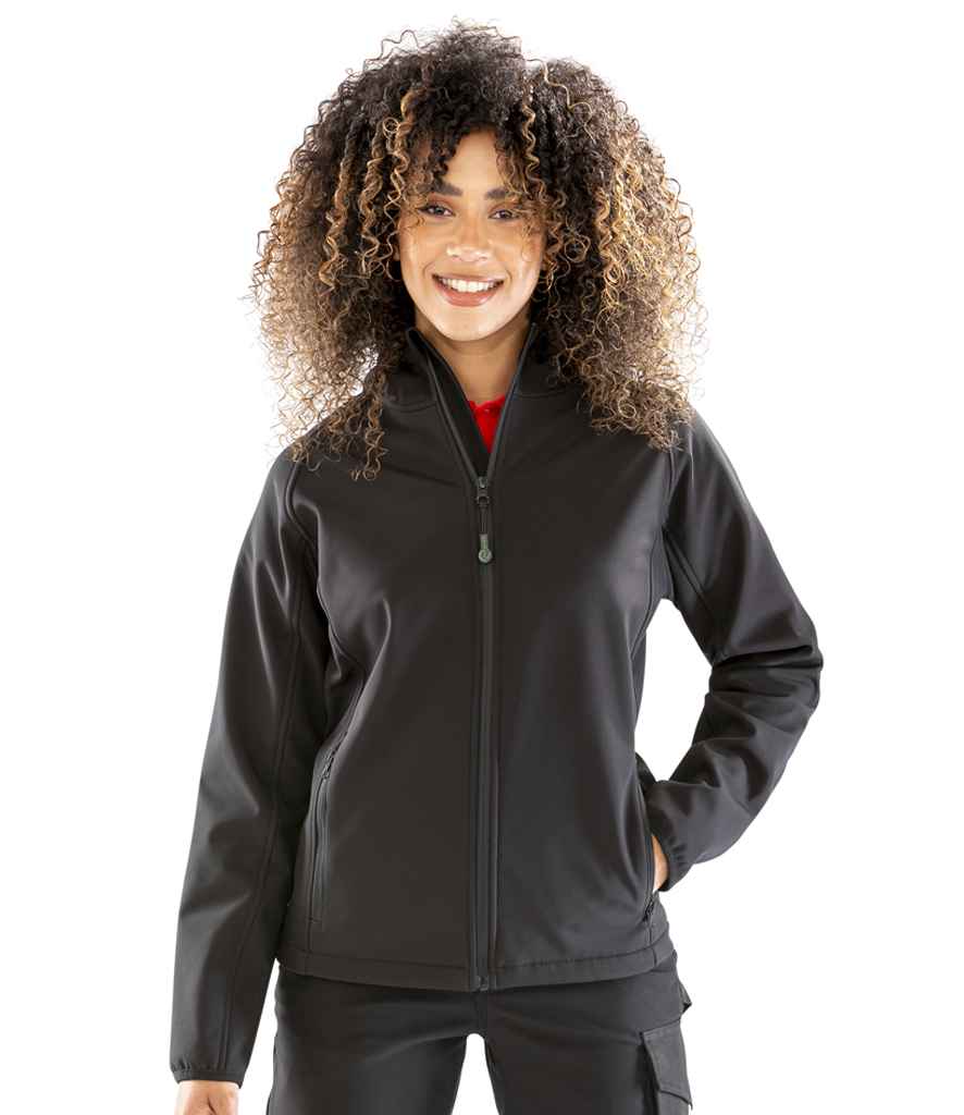 Result Recycled Ladies Three Layer Printable Hooded Soft Shell Jacket | Black