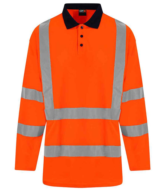 Pro RTX High Visibility Long Sleeve Polo Shirt | Orange/Navy