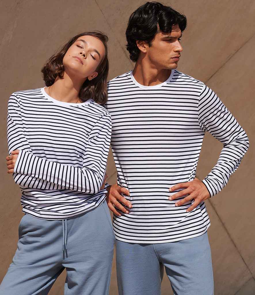SF Clothing Unisex Long Sleeve Striped T-Shirt | White/Oxford Navy
