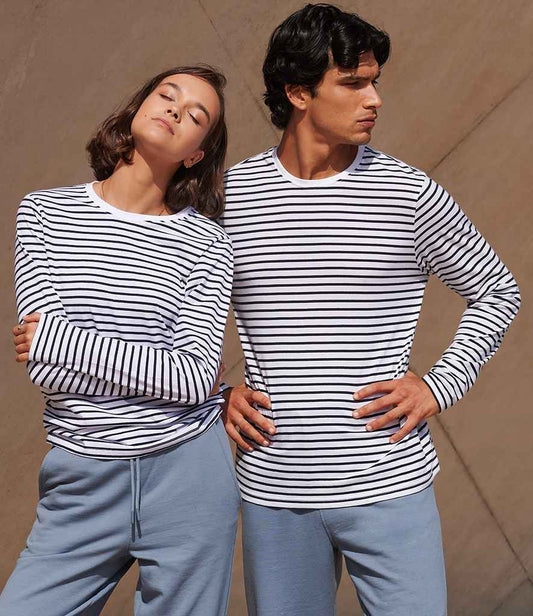 SF Clothing Unisex Long Sleeve Striped T-Shirt | White/Oxford Navy