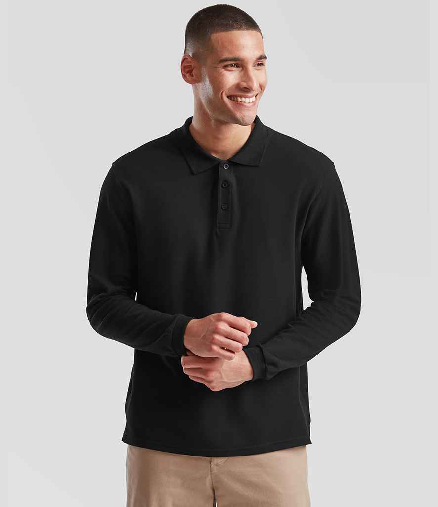 Fruit of the Loom Premium Long Sleeve Cotton Piqué Polo Shirt | Black