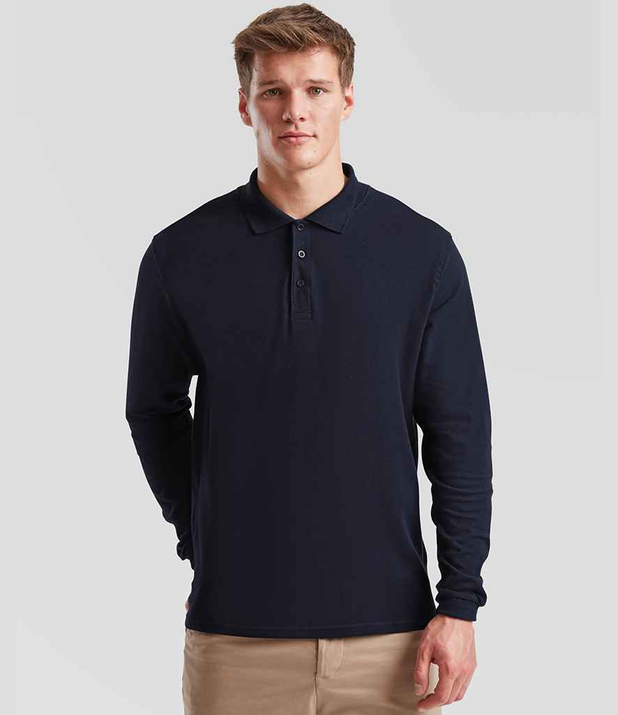 Fruit of the Loom Premium Long Sleeve Cotton Piqué Polo Shirt | Deep Navy