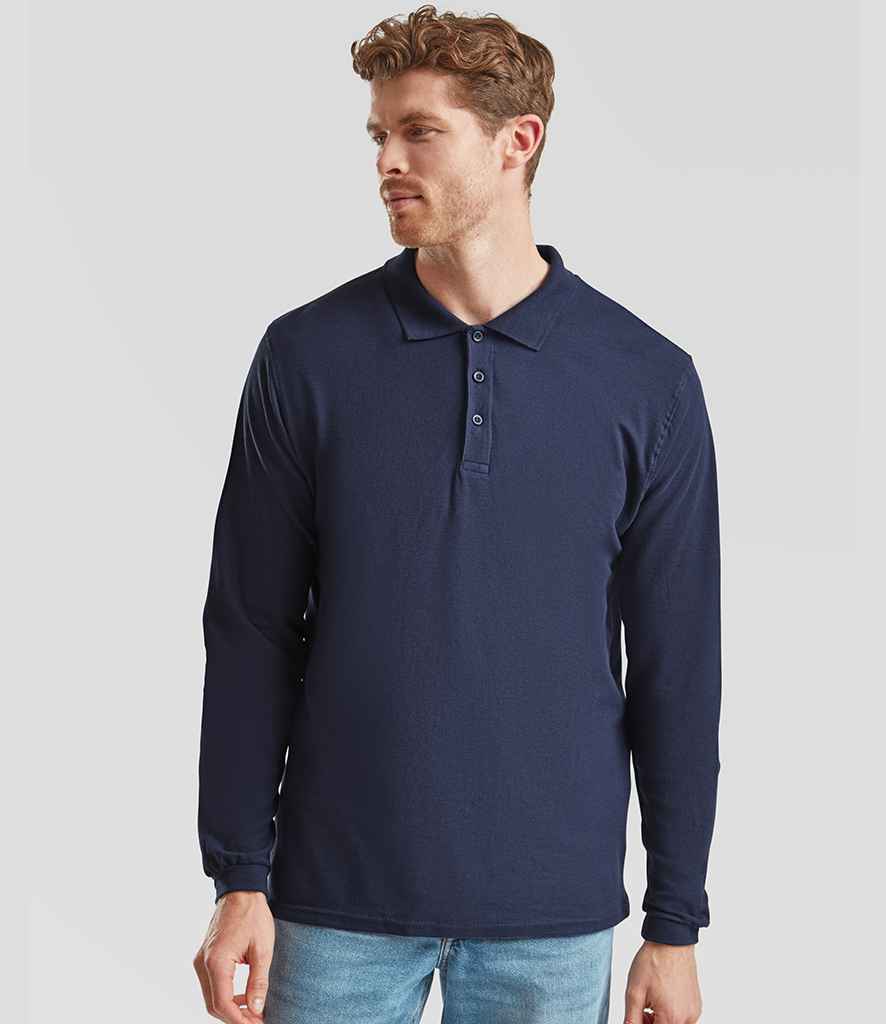 Fruit of the Loom Premium Long Sleeve Cotton Piqué Polo Shirt | Navy