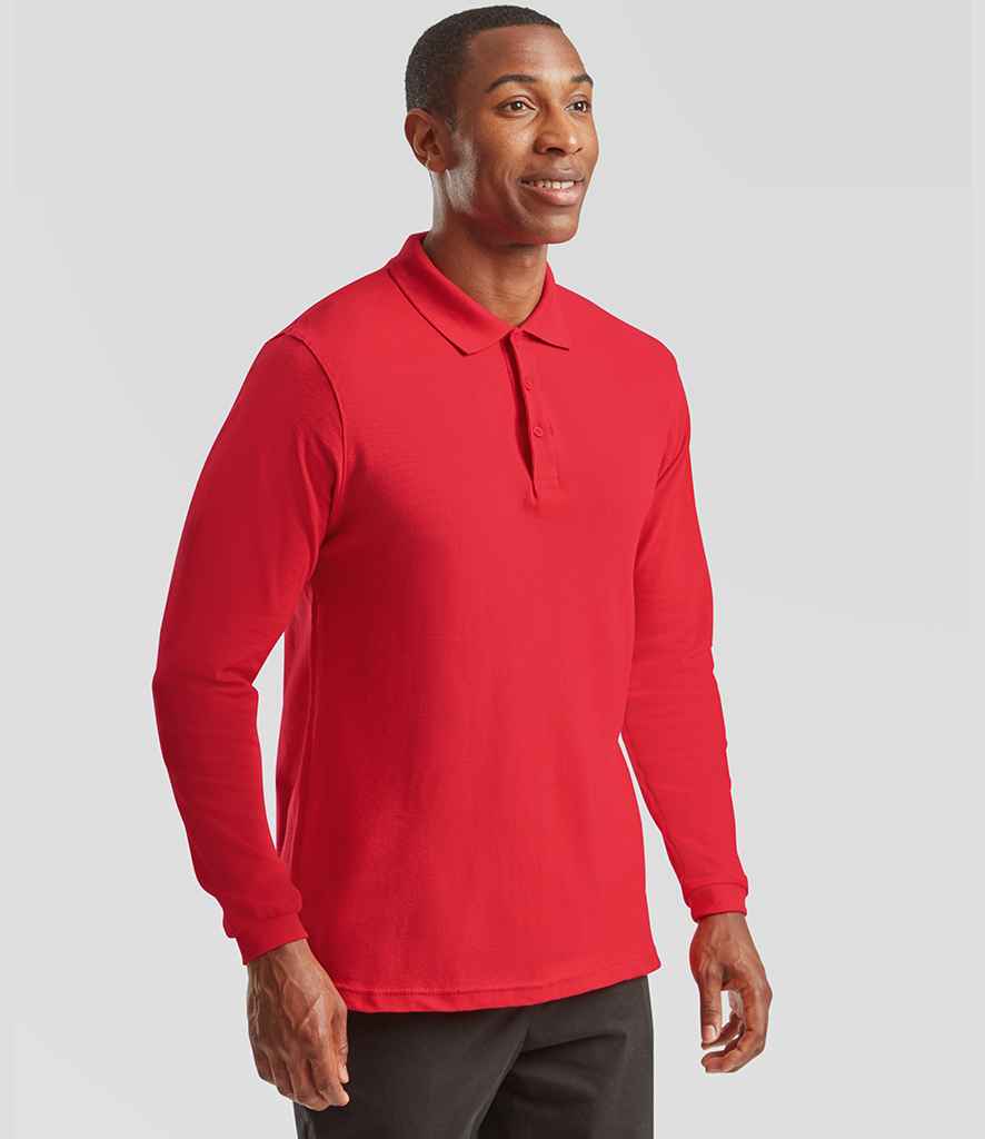 Fruit of the Loom Premium Long Sleeve Cotton Piqué Polo Shirt | Red