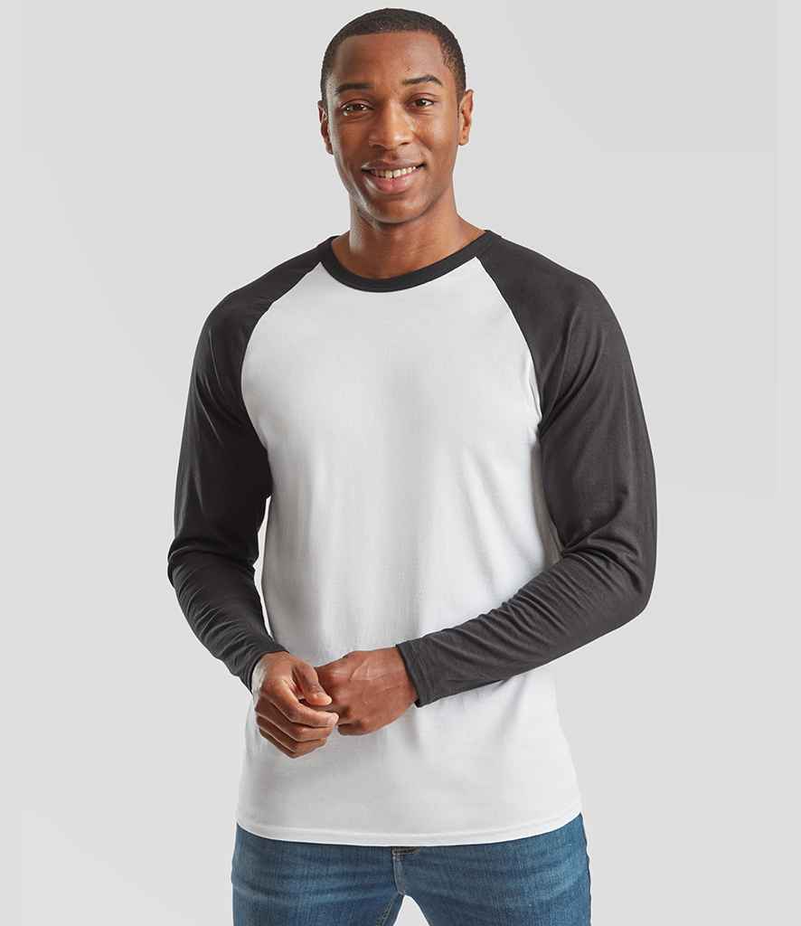Fruit of the Loom Contrast Long Sleeve Baseball T-Shirt | White/Black