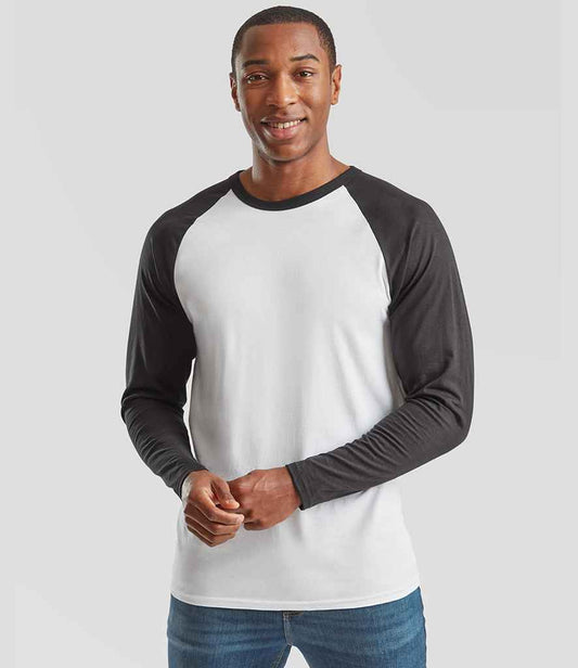 Fruit of the Loom Contrast Long Sleeve Baseball T-Shirt | White/Black