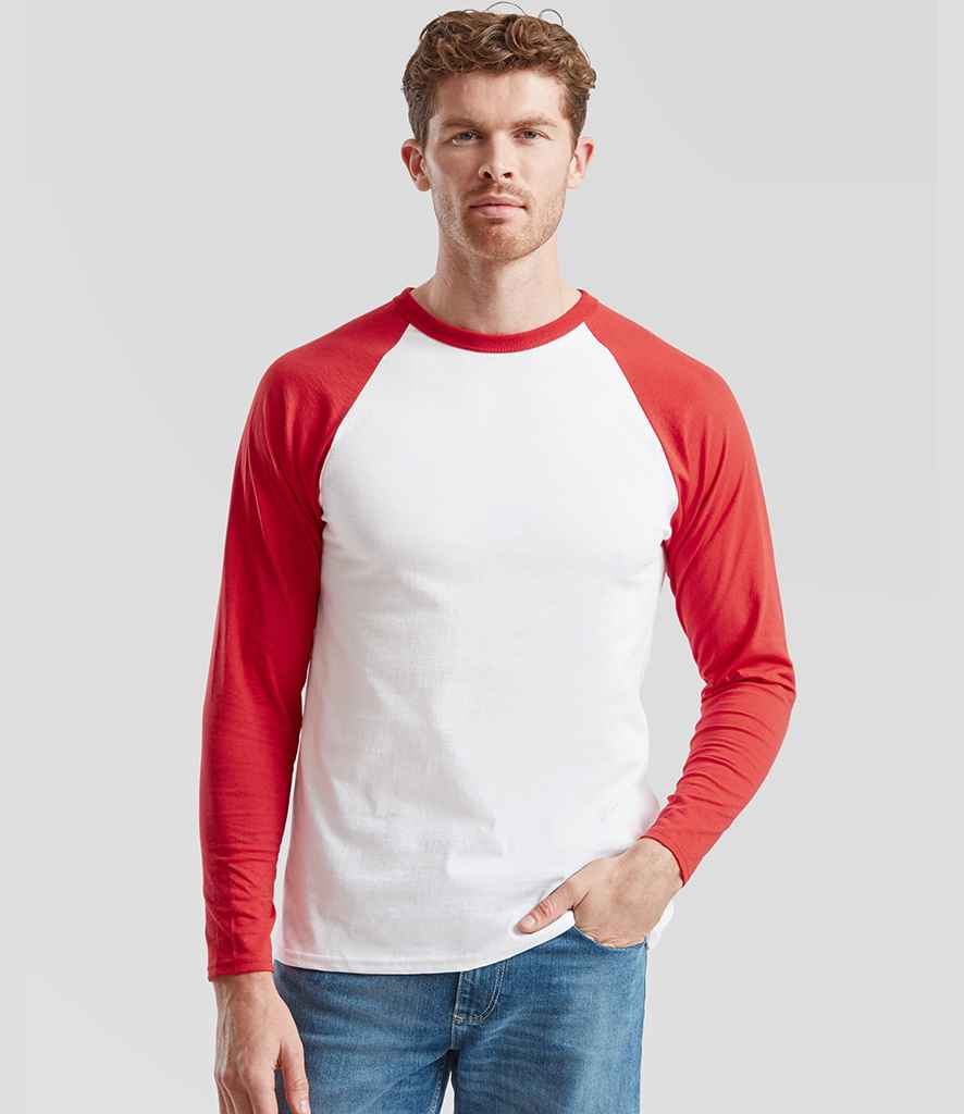 Fruit of the Loom Contrast Long Sleeve Baseball T-Shirt | White/Red