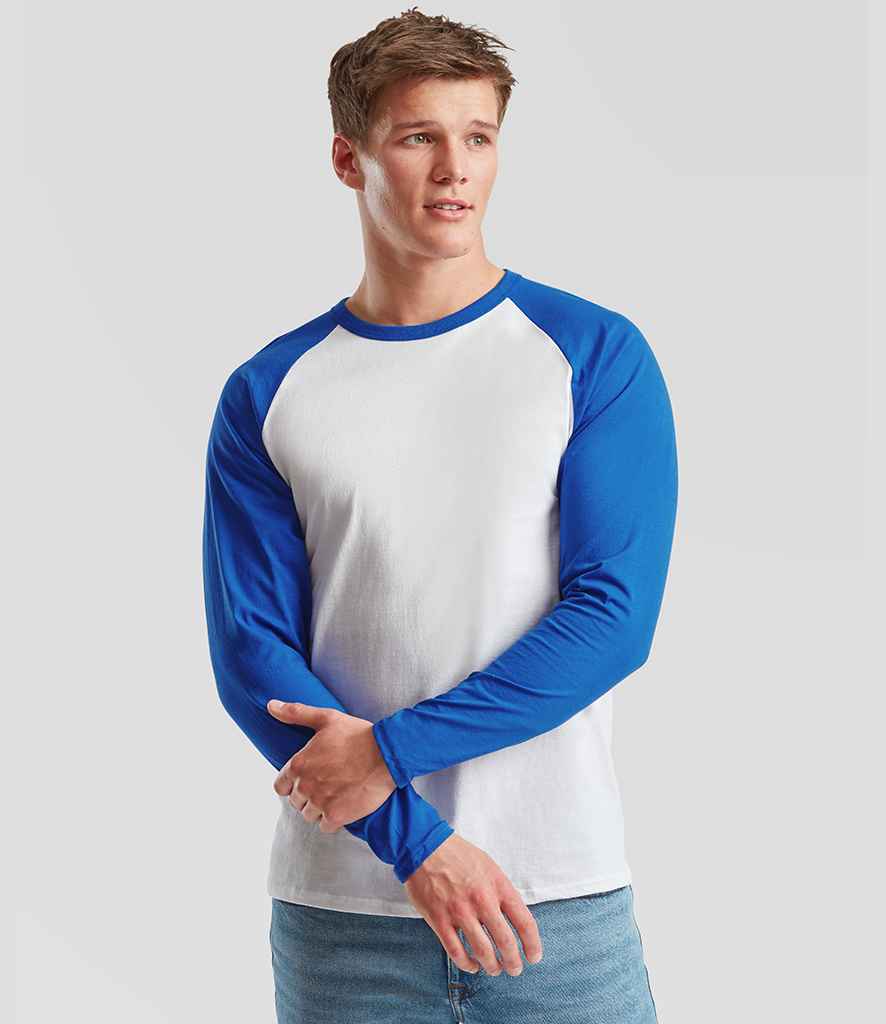 Fruit of the Loom Contrast Long Sleeve Baseball T-Shirt | White/Royal Blue