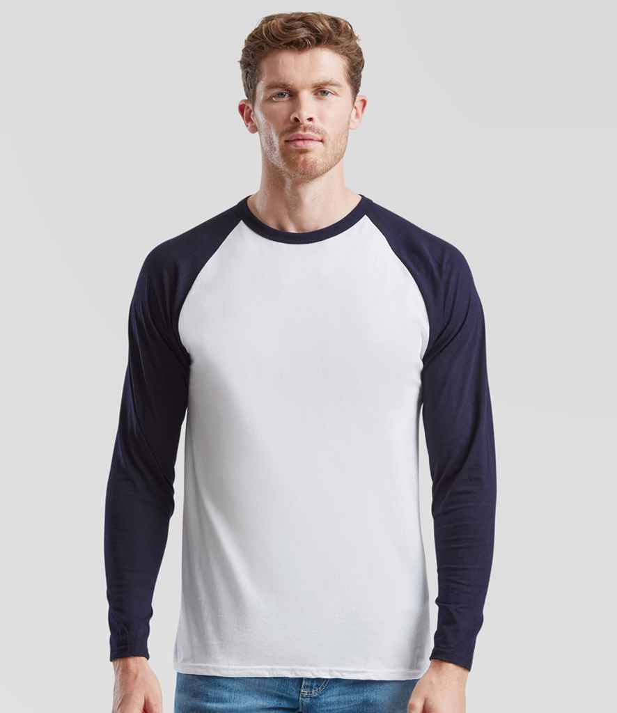 Fruit of the Loom Contrast Long Sleeve Baseball T-Shirt | White/Deep Navy
