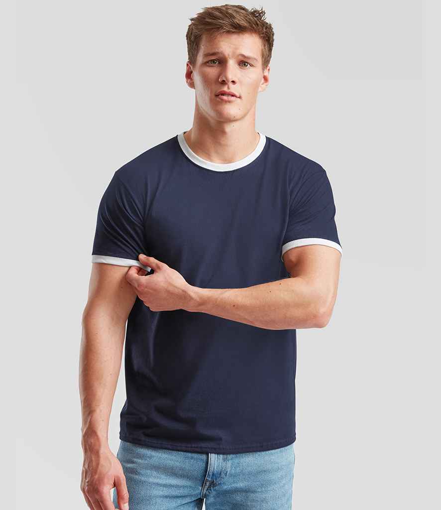 Fruit of the Loom Contrast Ringer T-Shirt | Navy/White