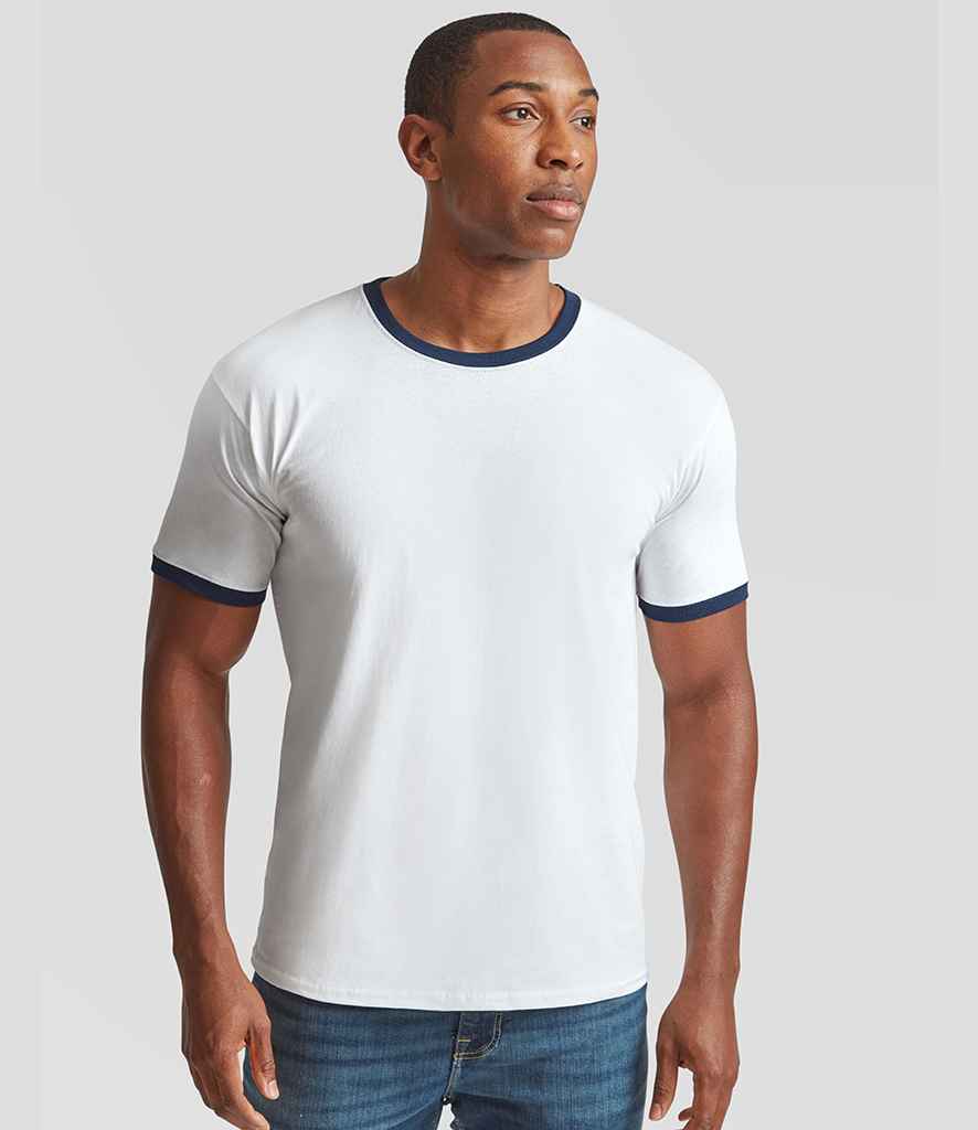 Fruit of the Loom Contrast Ringer T-Shirt | White/Navy