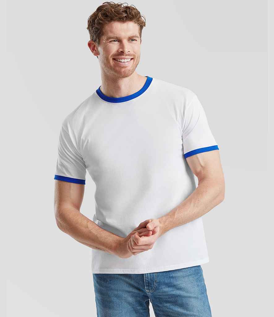 Fruit of the Loom Contrast Ringer T-Shirt | White/Royal Blue