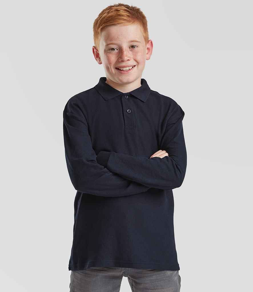 Fruit of the Loom Kids Long Sleeve Poly/Cotton Piqué Polo Shirt | Deep Navy
