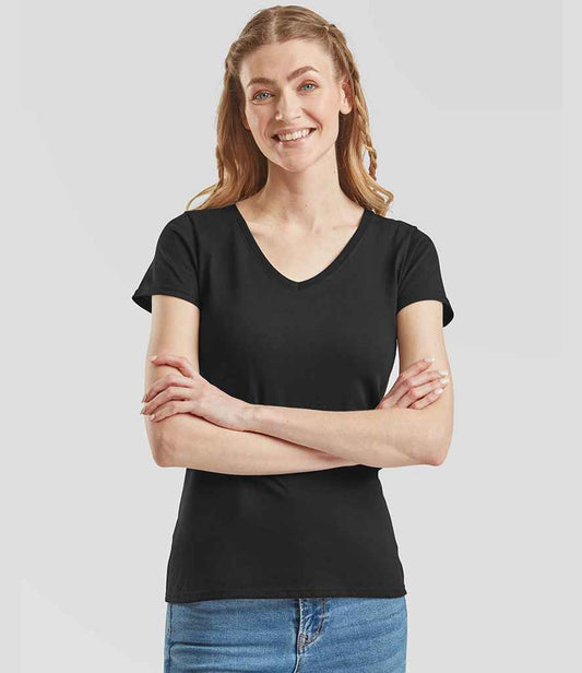 Fruit of the Loom Lady Fit Value V Neck T-Shirt | Black