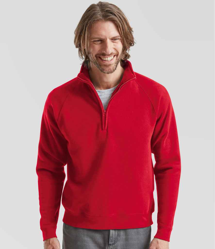 Fruit of the Loom Premium Zip Neck Sweatshirt | Red