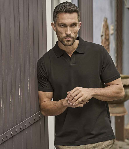 Tee Jays Luxury Stretch V Neck Polo Shirt | Black