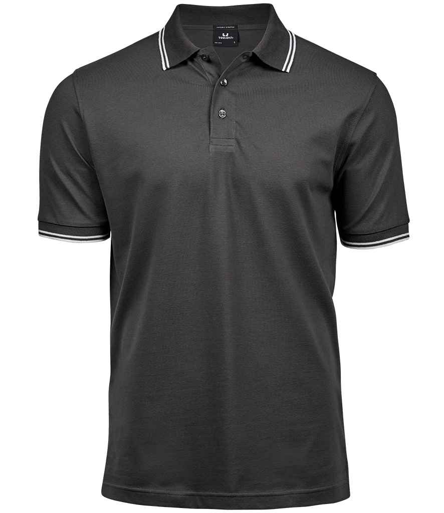 Tee Jays Luxury Stretch Tipped Polo Shirt | Dark Grey/White