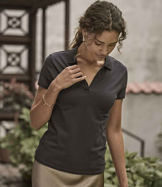 Tee Jays Ladies Luxury Stretch V Neck Polo Shirt | Black