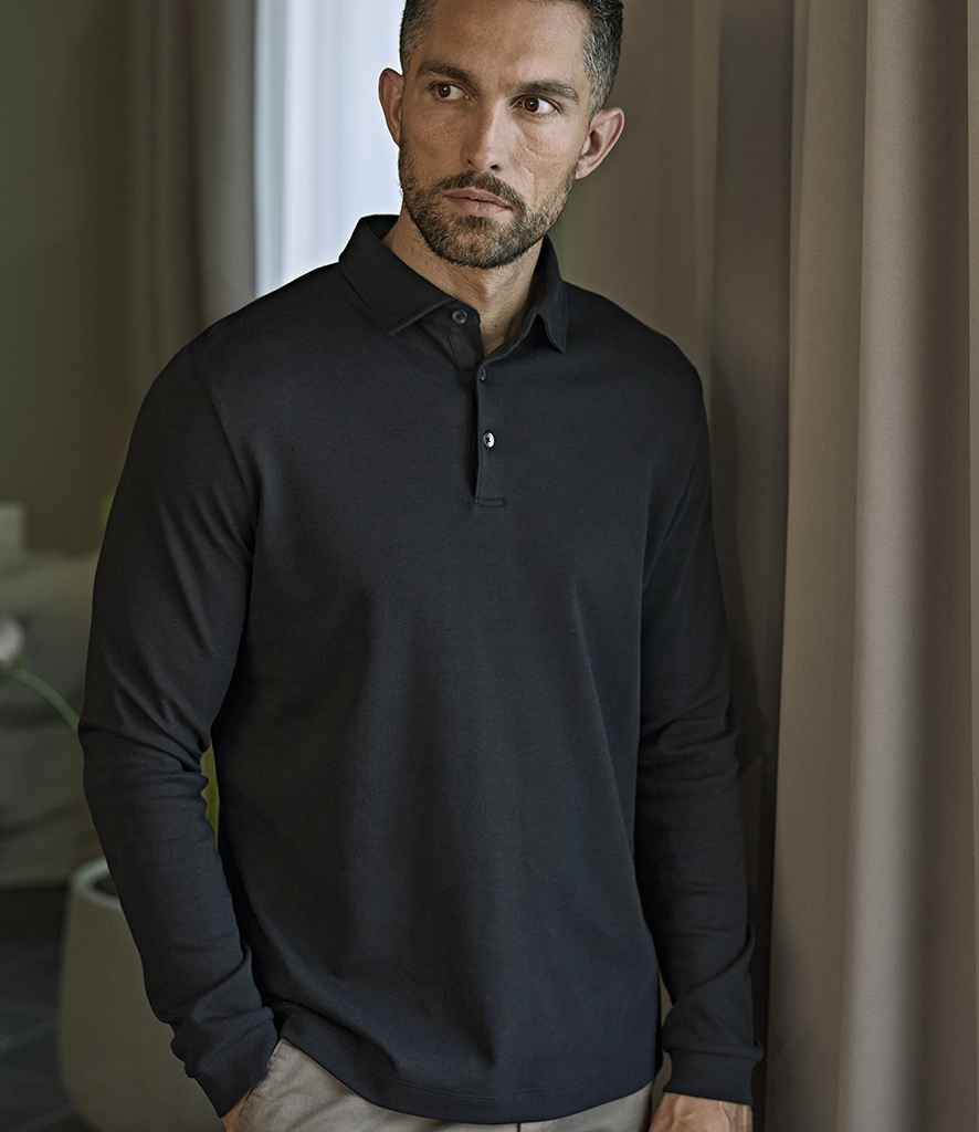 Tee Jays Pima Cotton Long Sleeve Polo Shirt | Black