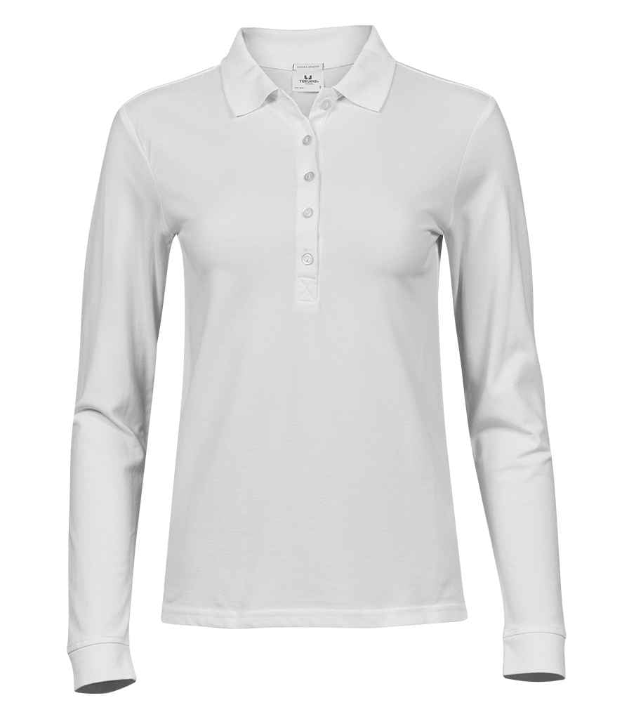 Tee Jays Ladies Luxury Stretch Long Sleeve Polo Shirt | White