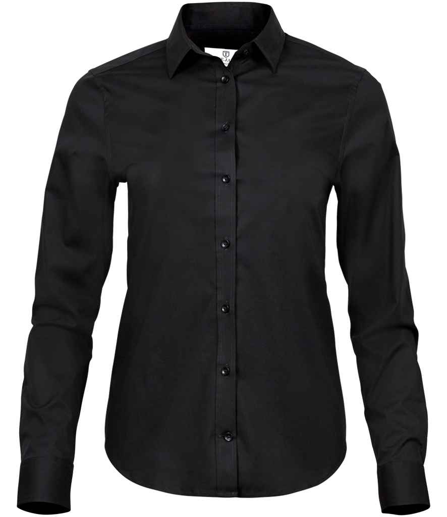 Tee Jays Ladies Stretch Luxury Long Sleeve Poplin Shirt | Black