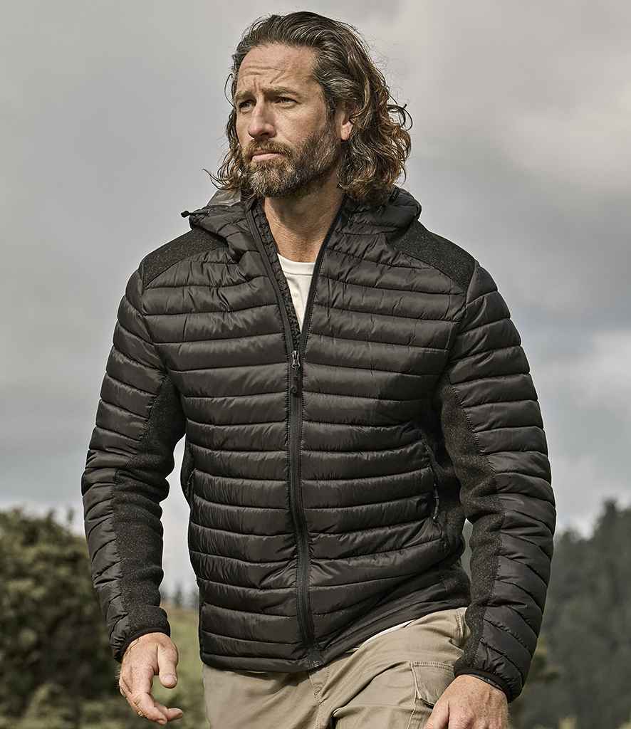 Tee Jays Crossover Hooded Padded Outdoor Jacket | Black/Black Melange
