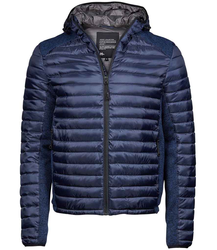 Tee Jays Crossover Hooded Padded Outdoor Jacket | Navy/Navy Melange
