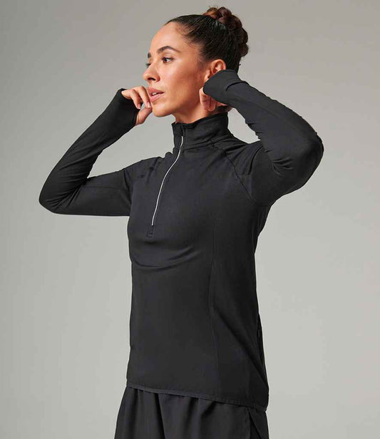 Tombo Ladies Long Sleeve Zip Neck Performance Top | Black
