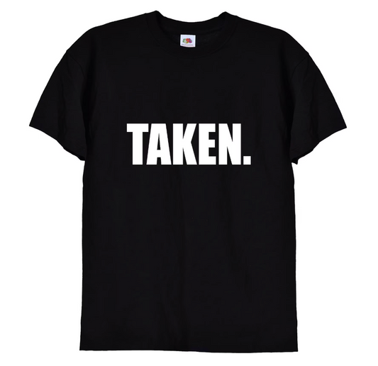 Introducing our "Taken" wedding day T-shirt, the perfect funny wedding gift or attire for newlyweds! Made from 100% premium cotton, this shirt offers unbeatable comfort and style. The hand-printed design ensures a unique, high-quality finish, making it a great choice for any celebration. Whether you're attending a bridal shower, stag do, or honeymoon, this quirky shirt is sure to get laughs and compliments.