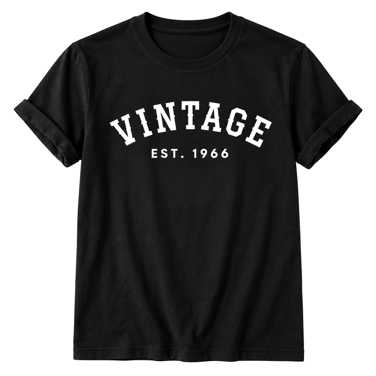 Black Vintage EST. year birthday T-shirt with white print