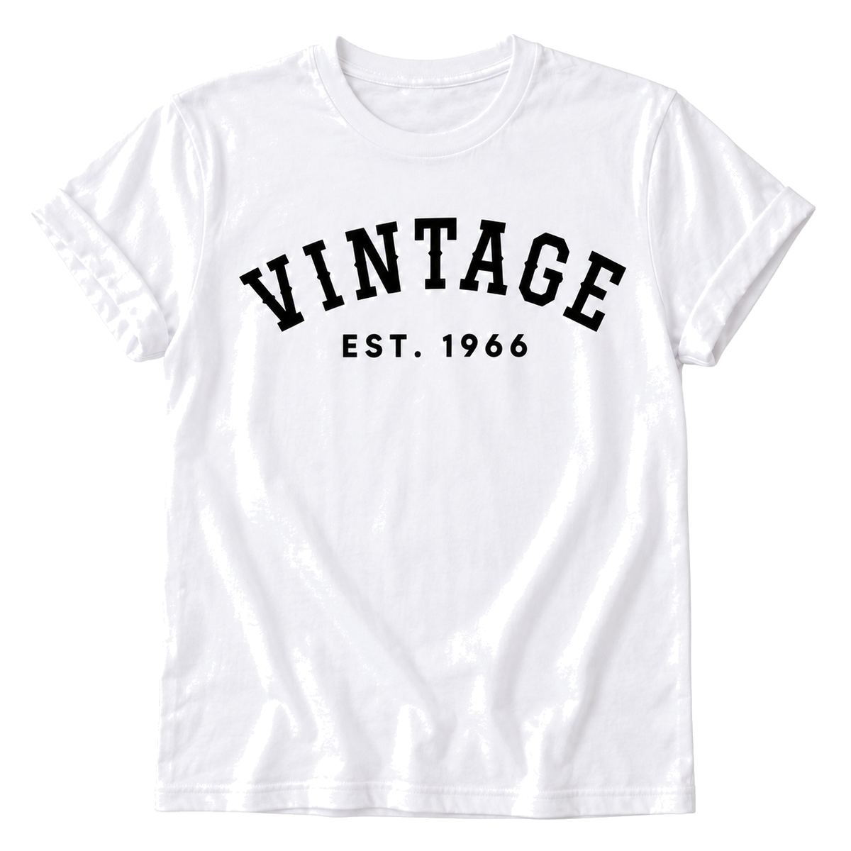 White Vintage EST. year birthday T-shirt with black print